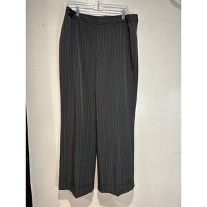Larry Levine Womens Pinstripe Wide Leg Cuffed Trousers Charcoal Grey Size 14